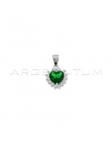 Green zircon heart pendant in a 925 silver white zircon frame