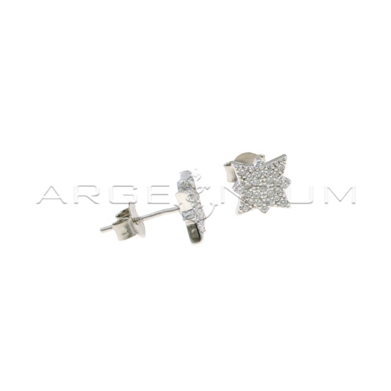 Wind rose lobe earrings in white gold plated white cubic zirconia pave in 925 silver