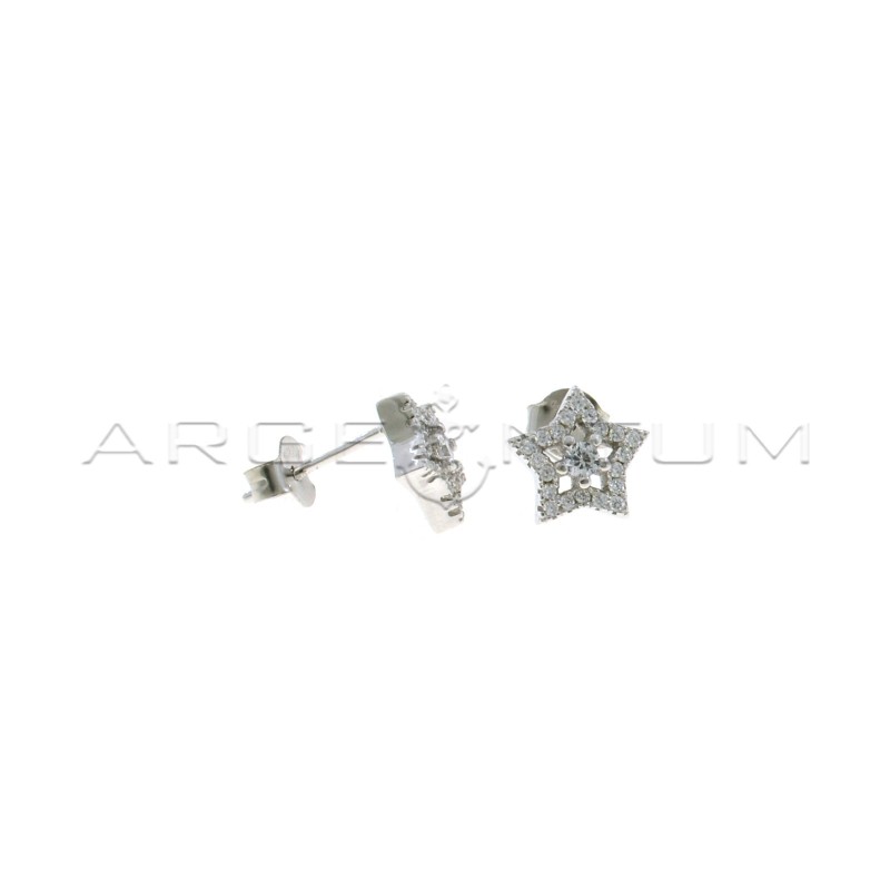 White gold plated white gold plated lobe star shape earrings with central light point in 925 silver