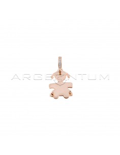 Double plate baby girl pendant with white zirconia counter-link in 925 silver rose gold plated