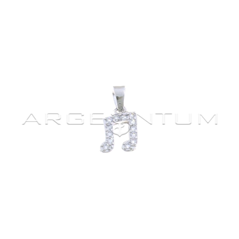 White zirconia musical note pendant white gold plated in 925 silver