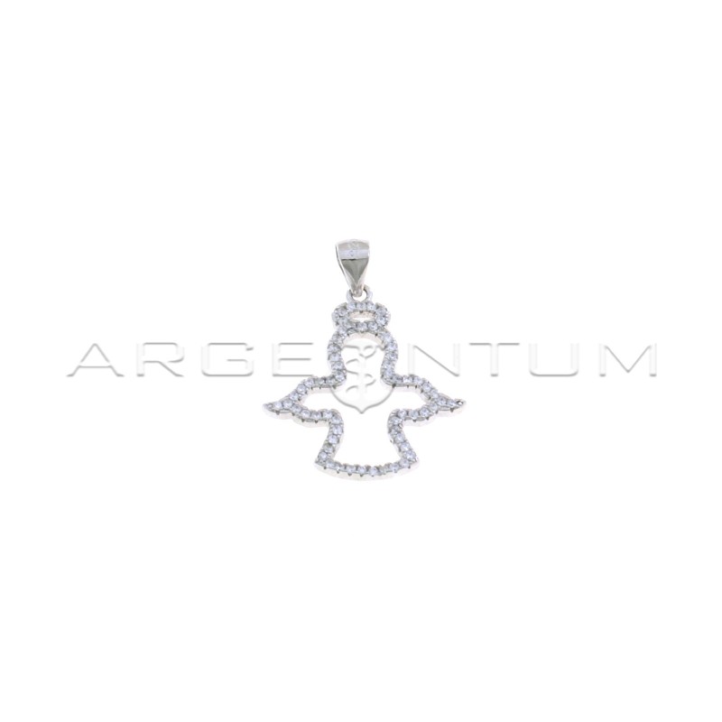 White gold plated white zircon angel silhouette pendant in 925 silver