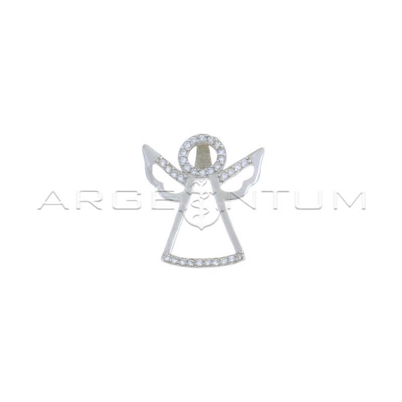 White semizirconated angel shape pendant with white gold-plated pass-through counter in 925 silver