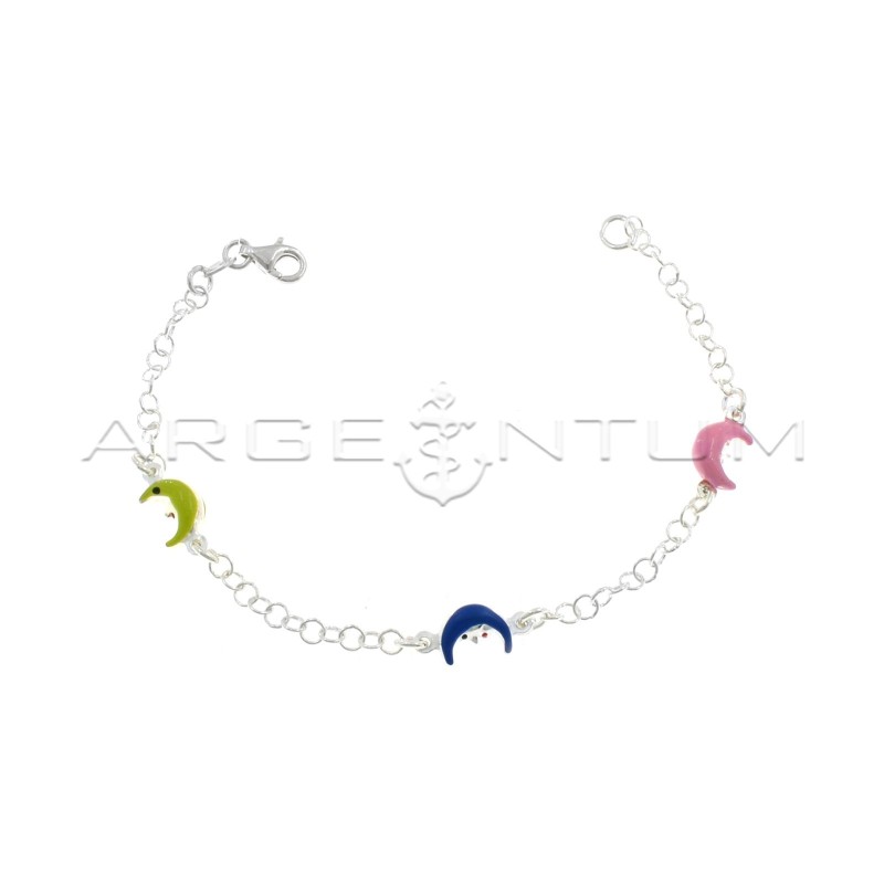 Bracciale maglia giotto con 3 lune accoppiate smaltate in argento 925