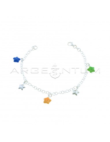 Giotto mesh bracelet with paired enameled hanging stars alternating with shiny stars in 925 silver