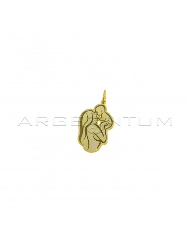 Pendant mother with baby in perforated and engraved plate yellow gold plated in 925 silver