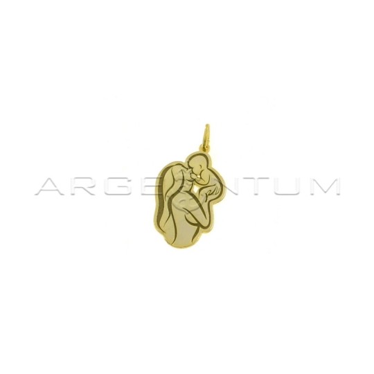 Pendant mother with baby in perforated and engraved plate yellow gold plated in 925 silver