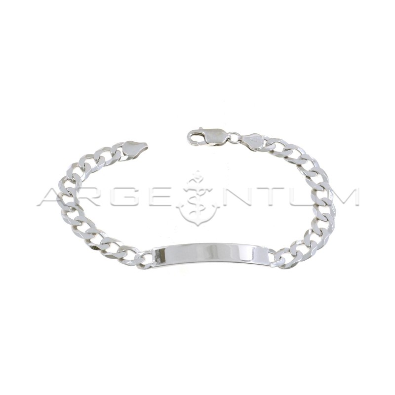 Curb mesh bracelet with central plate 38x8 mm white gold plated in 925 silver