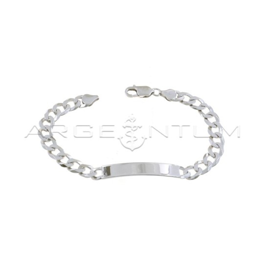 Bracciale maglia grumetta con targa centrale da 38x8 mm placcato oro bianco in argento 925