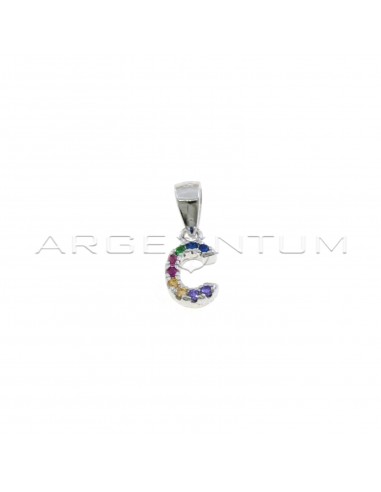 White gold plated multicolor zircon letter C pendant in 925 silver