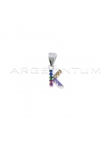 White gold plated multicolor zircon letter K pendant in 925 silver