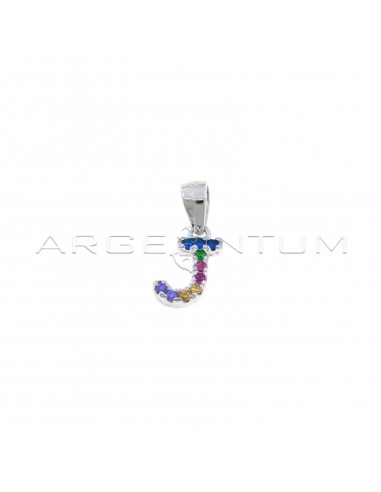 White gold plated multicolor zircon letter J pendant in 925 silver