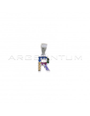 White gold plated multicolor zircon letter R pendant in 925 silver