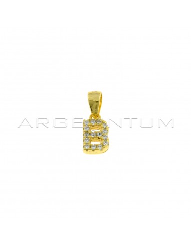 Yellow gold plated white zircon letter B pendant in 925 silver