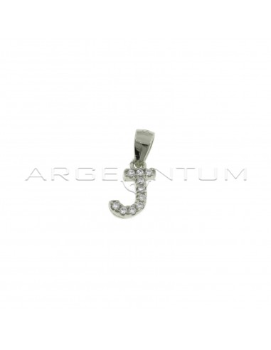 White zircon letter J pendant white gold plated in 925 silver