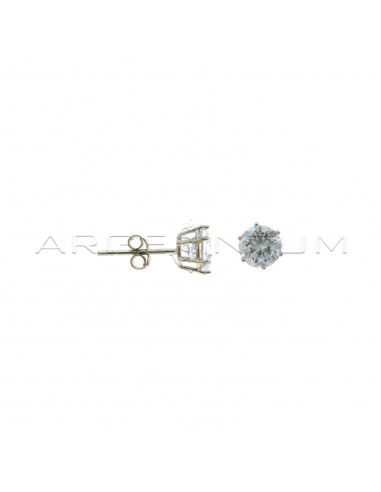 Orecchini punto luce con zircone bianco a 6 griffe da 6 mm su base placcata oro bianco in argento 925