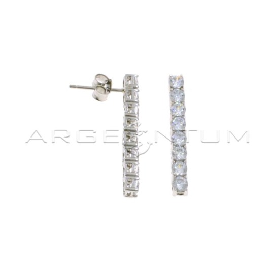 Tennis pendant earrings with 3 mm white gold plated zircons in 925 silver