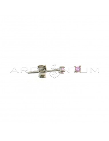 Orecchini punto luce con zircone rosa a 4 griffe da 2 mm placcati oro bianco in argento 925