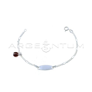 Bracciale maglia 3 1 con targa centrale ovale e coccinella accoppiata pendente smaltata rossa in argento 925