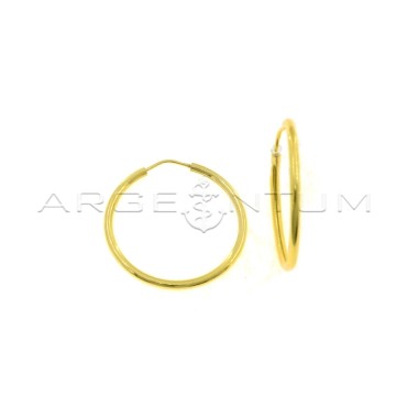 Yellow gold plated tubular barrel hoop earrings with concealed clasp in 925 silver