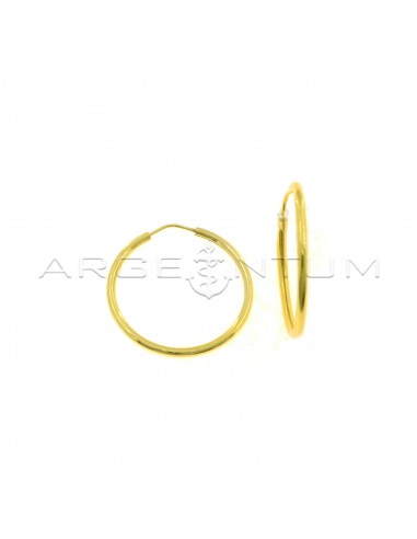 Yellow gold plated tubular barrel hoop earrings with concealed clasp in 925 silver