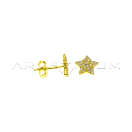 Star lobe earrings in white cubic zirconia pave yellow gold plated in 925 silver