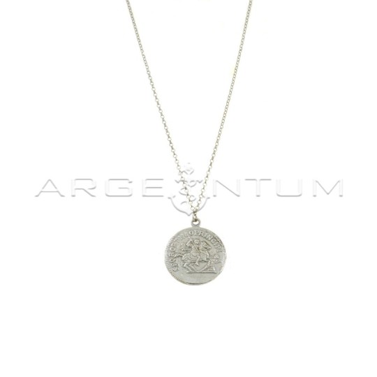 Collana maglia rolò diamantata con moneta accoppiata pendente centrale placcata oro bianco in argento 925