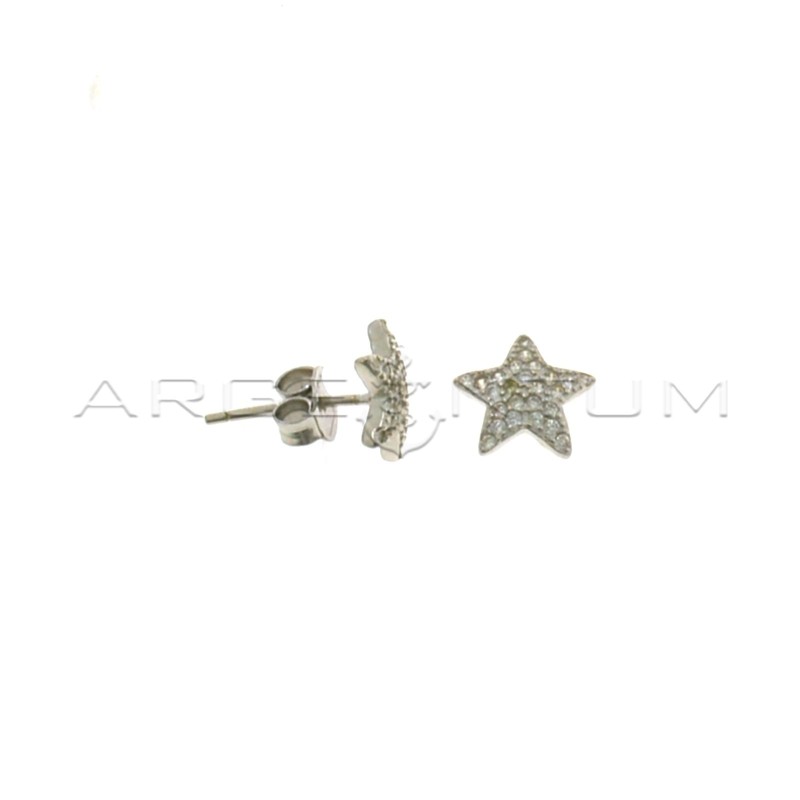 Star lobe earrings in white gold-plated white cubic zirconia in 925 silver