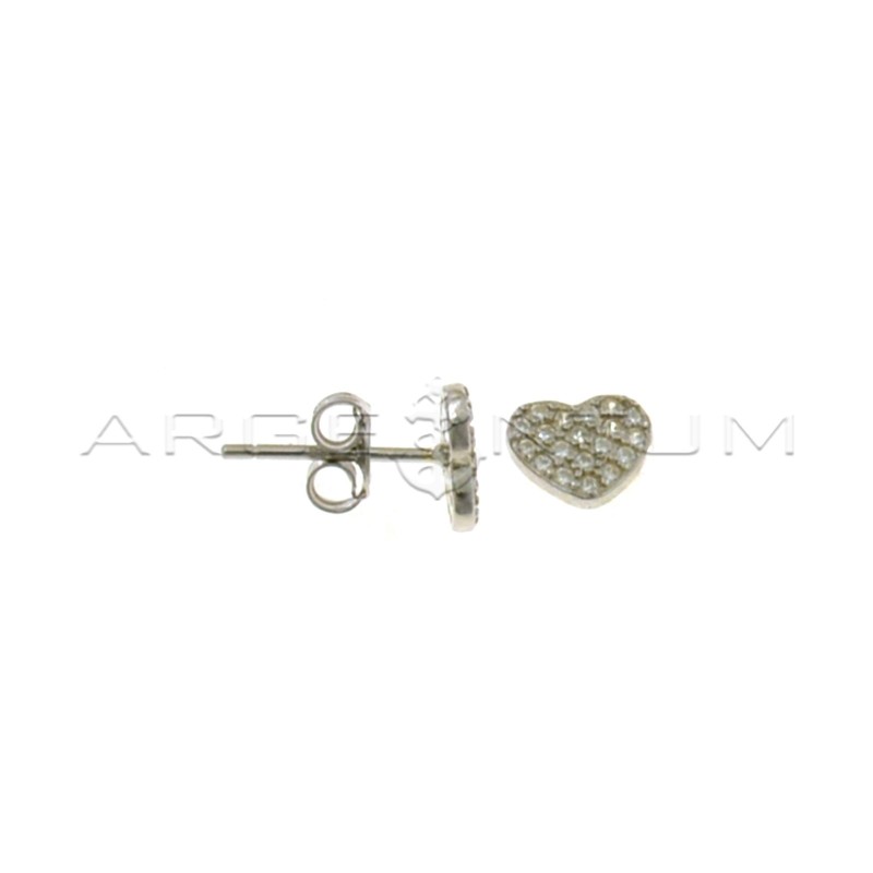 Heart lobe earrings in white gold plated white cubic zirconia pave in 925 silver