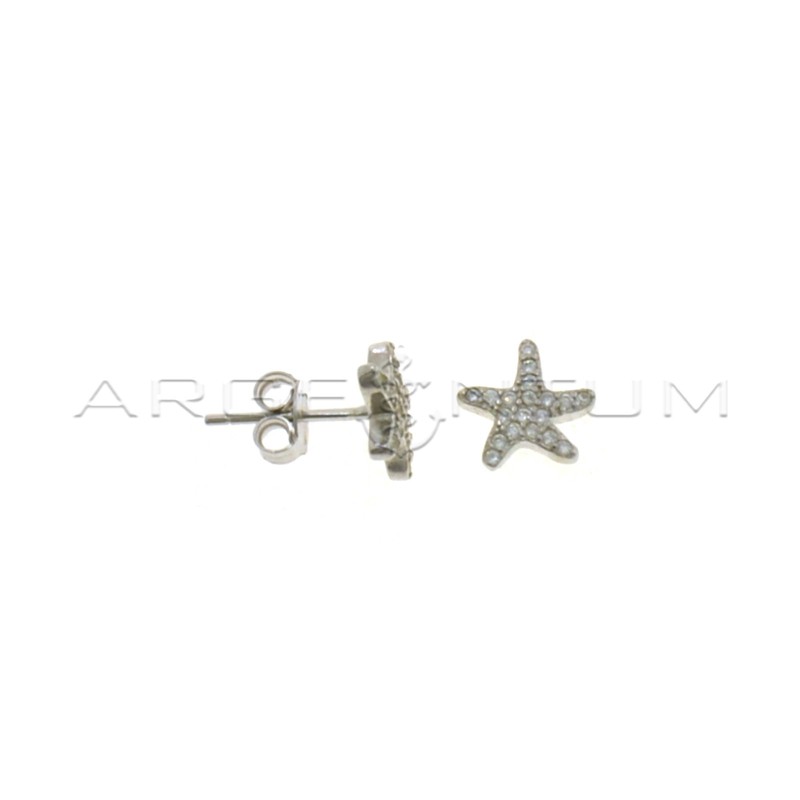 Starfish lobe earrings in white gold plated white cubic zirconia pave in 925 silver