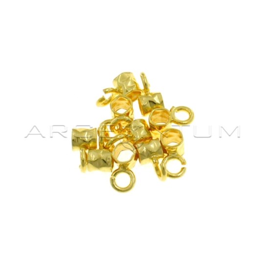 Hammered tube nuggets with open link yellow gold plated 10 pieces in 925 silver