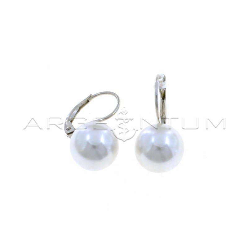 Pearl earrings ø 12 mm with white gold plated hook in 925 silver