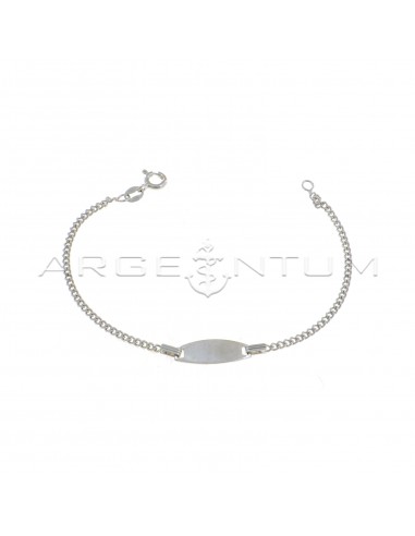 Bracciale maglia grumettina con targa centrale ovale placcato oro bianco in argento 925