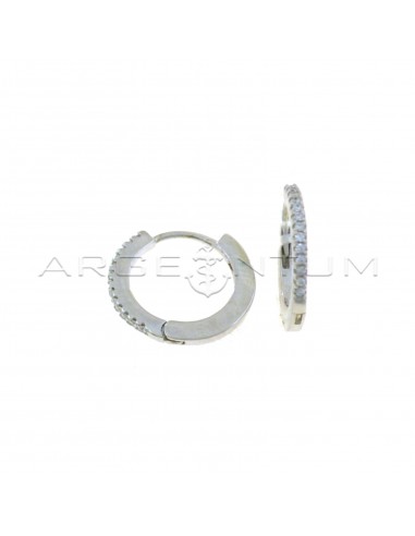 Hoop earrings with white zircons with white gold plated snap closure in 925 silver