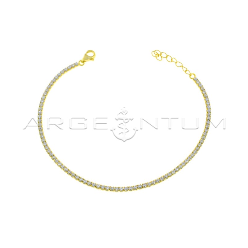 Tennis bracelet with 1.75 mm white zircons and 925 silver yellow gold plated lobster clasp