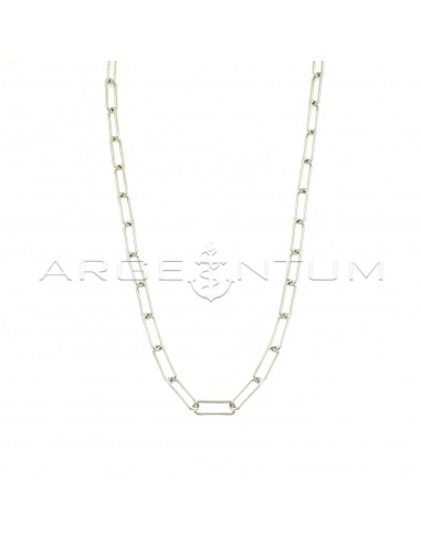 Rectangular necklace with tubular section, white gold plated in 925 silver