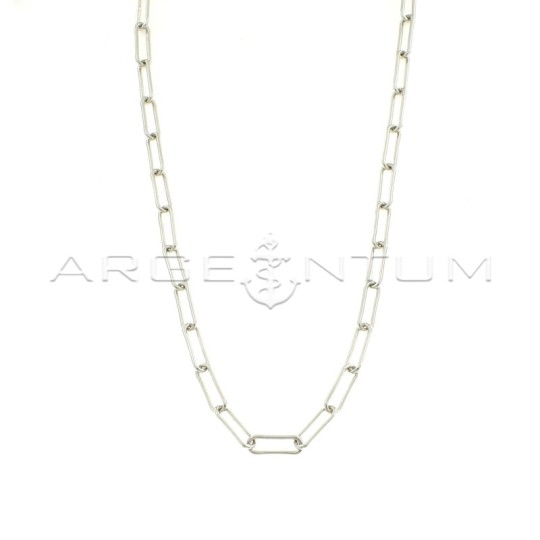 Rectangular necklace with tubular section, white gold plated in 925 silver