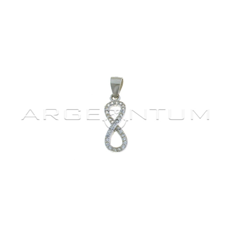 White gold plated white zircon infinity pendant in 925 silver