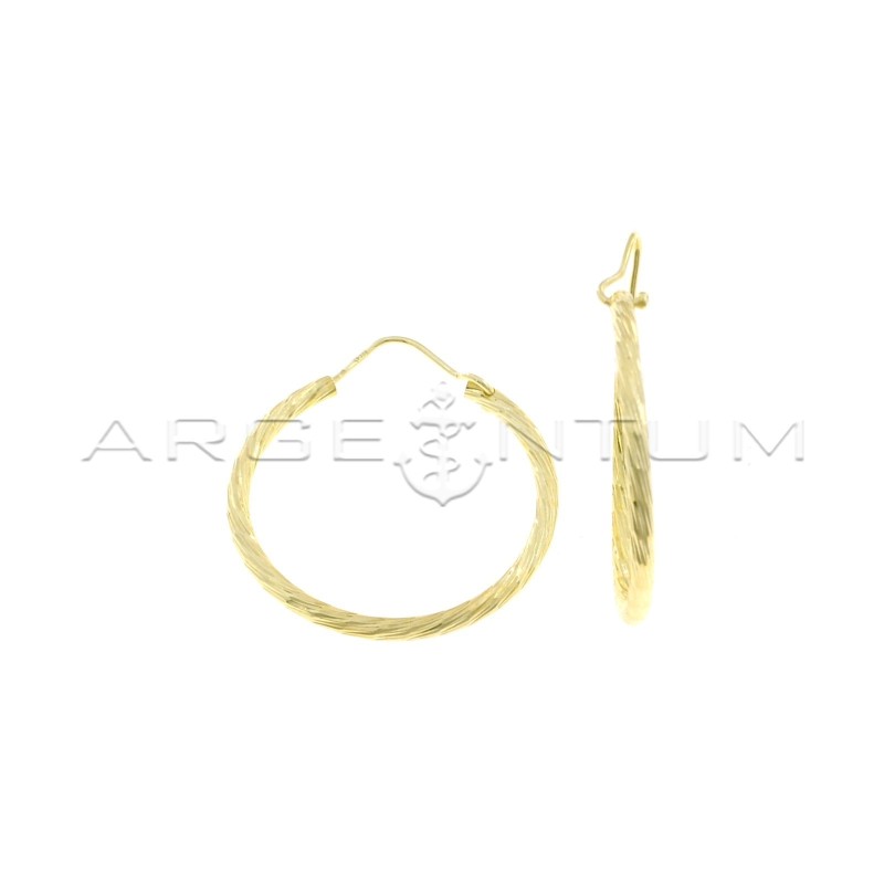 Cross-cut diamond hoop earrings ø 30 mm yellow gold plated in 925 silver