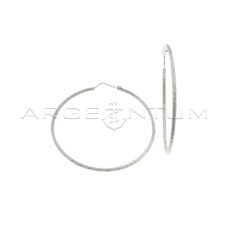 Cross-cut diamond hoop earrings ø 55 mm white gold plated in 925 silver