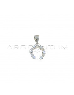 Horseshoe pendant with white zircons alternating with shiny stars white gold plated in 925 silver