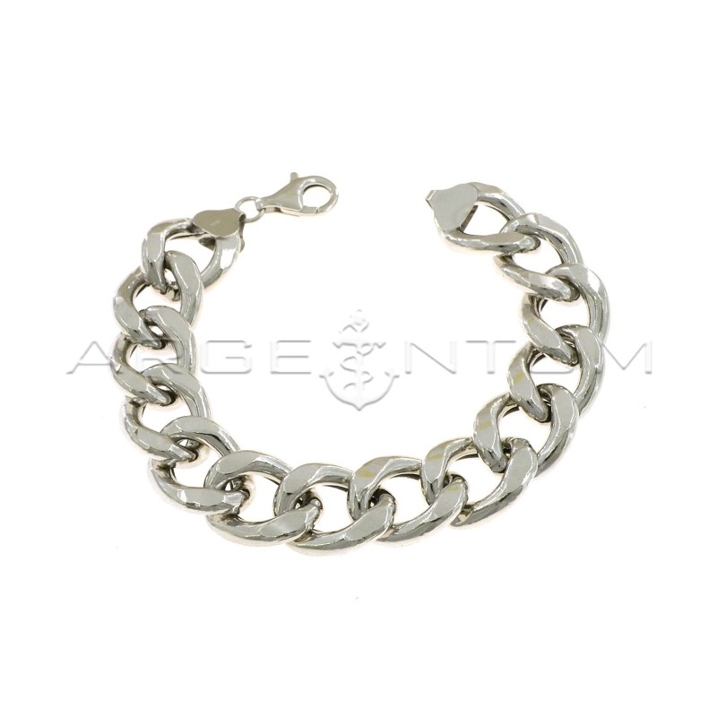 White gold plated 16 mm curb mesh bracelet in 925 silver