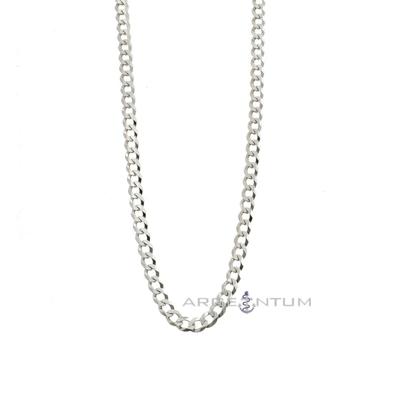 White gold plated 4 mm flat curb link necklace in 925 silver (50 cm)