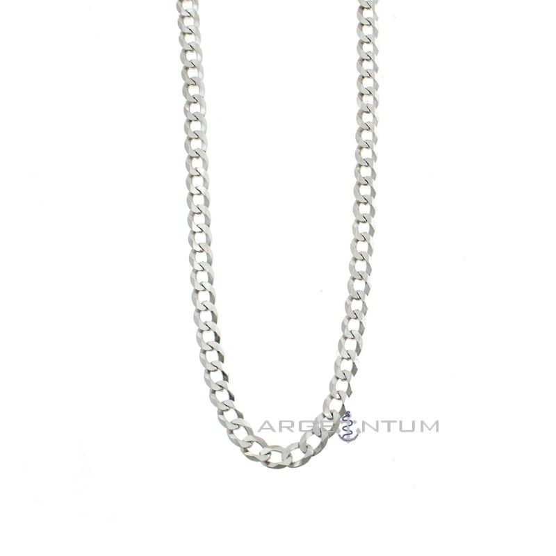 White gold plated 5 mm flat curb link necklace in 925 silver (45 cm)