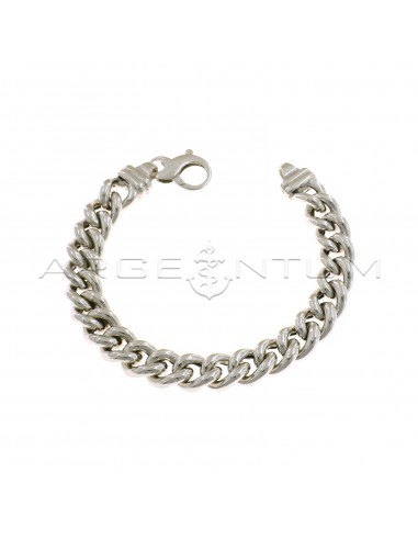 White gold plated rounded curb mesh bracelet in 925 silver