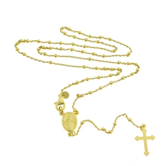 Yellow gold plated Y rosary necklace with 2 mm smooth sphere in 925 silver (50 cm)