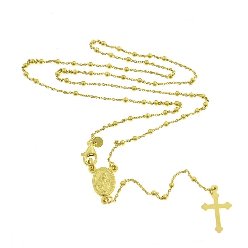 Yellow gold plated Y rosary necklace with 2 mm smooth sphere in 925 silver (45 cm)