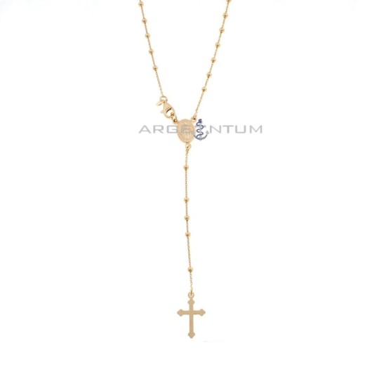 Rose gold plated Y rosary necklace with 2 mm smooth sphere in 925 silver (45 cm)