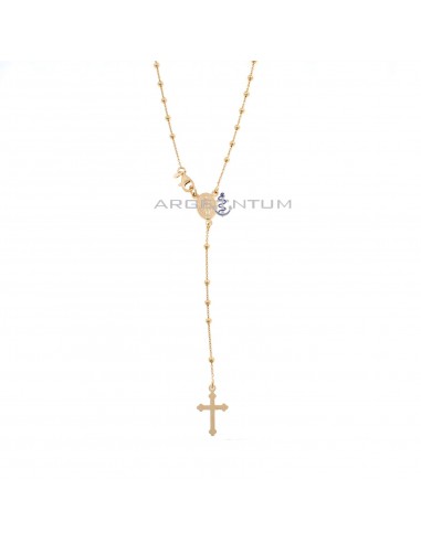 Rose gold plated Y rosary necklace with 2 mm smooth sphere in 925 silver (50 cm)