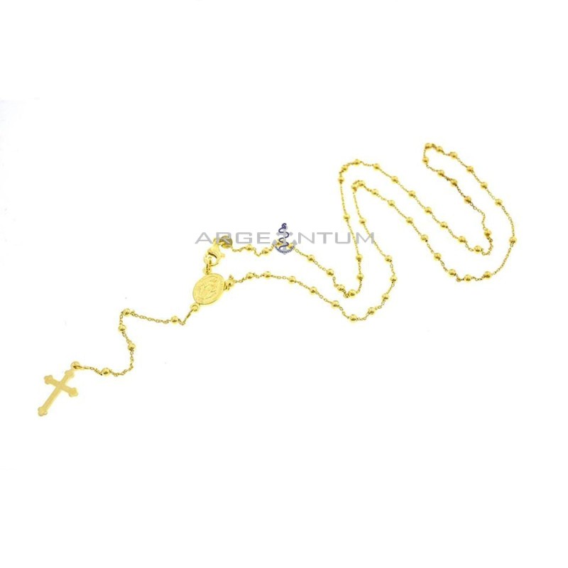 Yellow gold plated Y rosary necklace with 2.5 mm smooth sphere in 925 silver (45 cm)